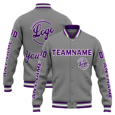 Custom Varsity Jacket Letterman jacket for Men, Women and Youth Grey Purple enthsush