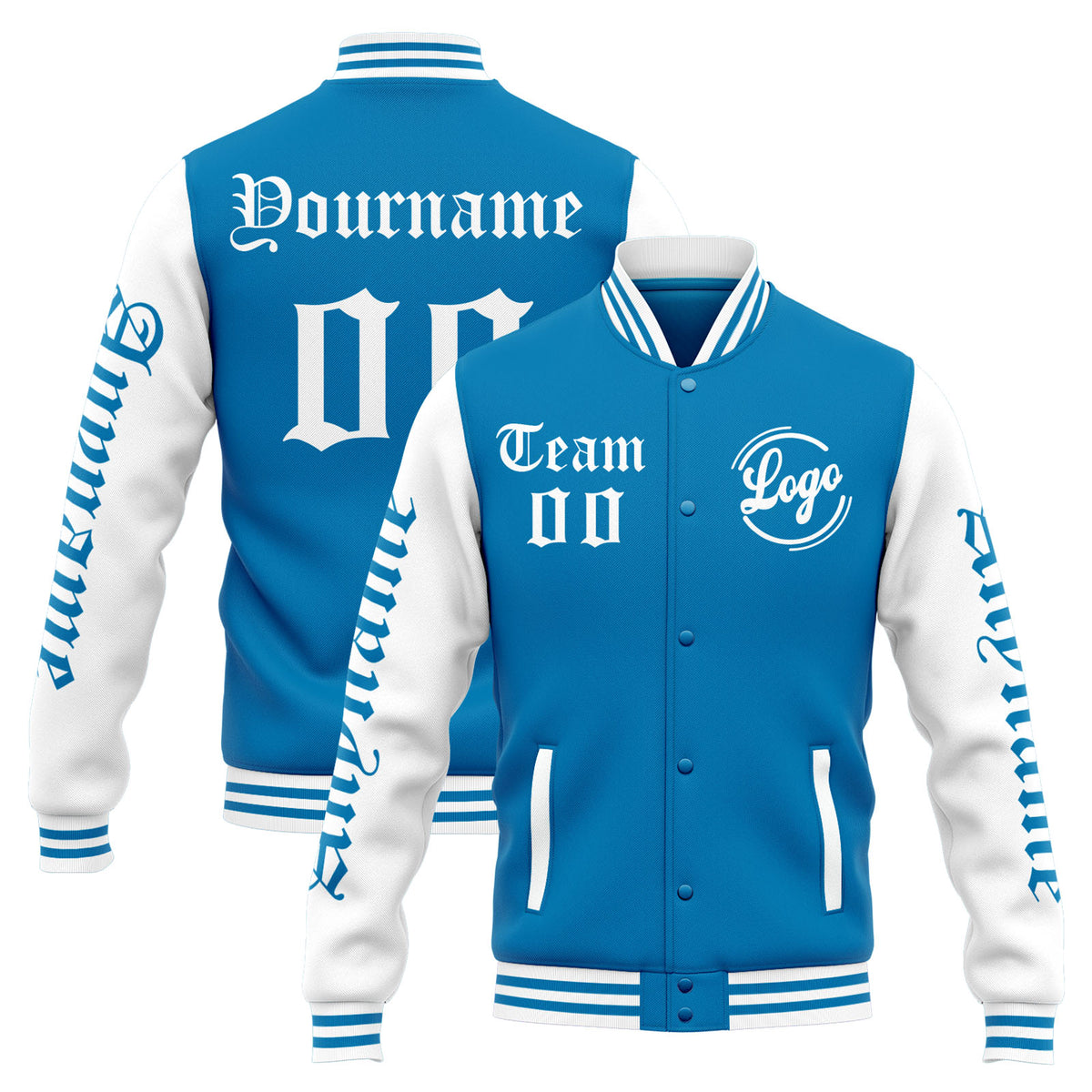 Custom Varsity Jacket Letterman jacket for Men, Women and Youth Blue White enthsush