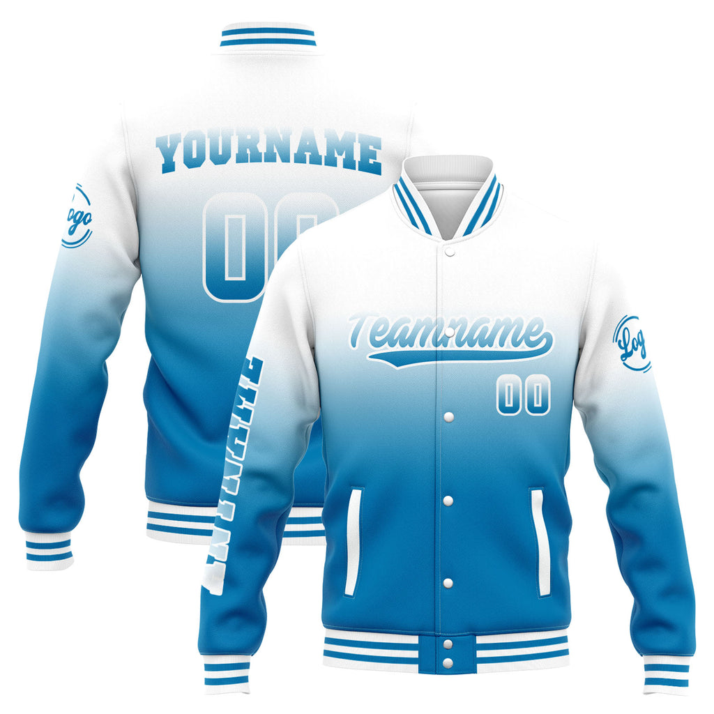 Custom Varsity Jacket Letterman jacket for Men, Women and Youth White Blue Gradient enthsush