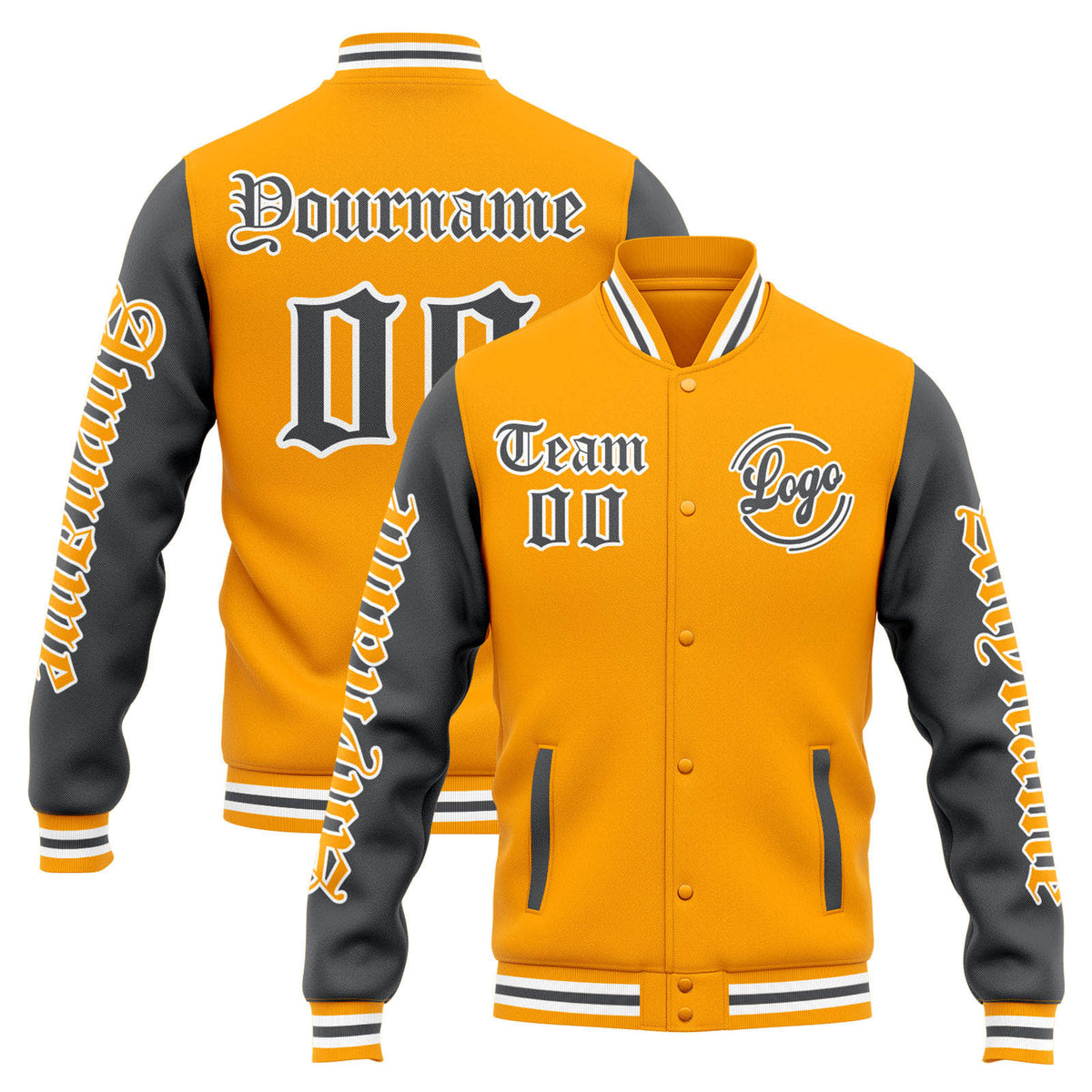 Custom Varsity Jacket Letterman jacket for Men, Women and Youth Yellow Grey enthsush