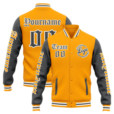 Custom Varsity Jacket Letterman jacket for Men, Women and Youth Yellow Grey enthsush
