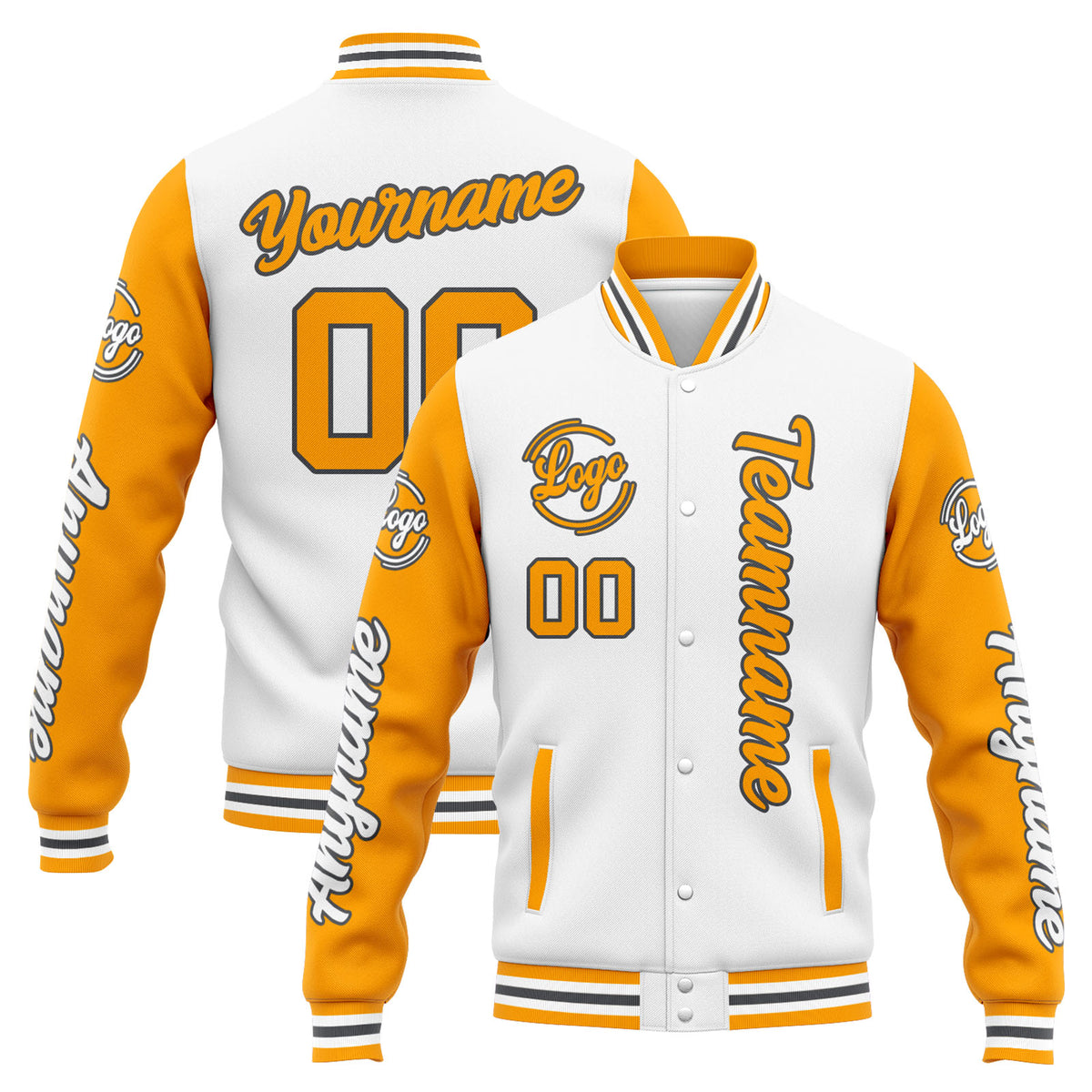 Custom Varsity Jacket Letterman jacket for Men, Women and Youth White Yellow enthsush