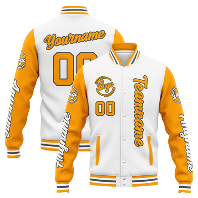 Custom Varsity Jacket Letterman jacket for Men, Women and Youth White Yellow enthsush