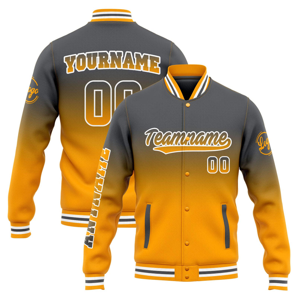 Custom Varsity Jacket Letterman jacket for Men, Women and Youth Grey Yellow Gradient enthsush