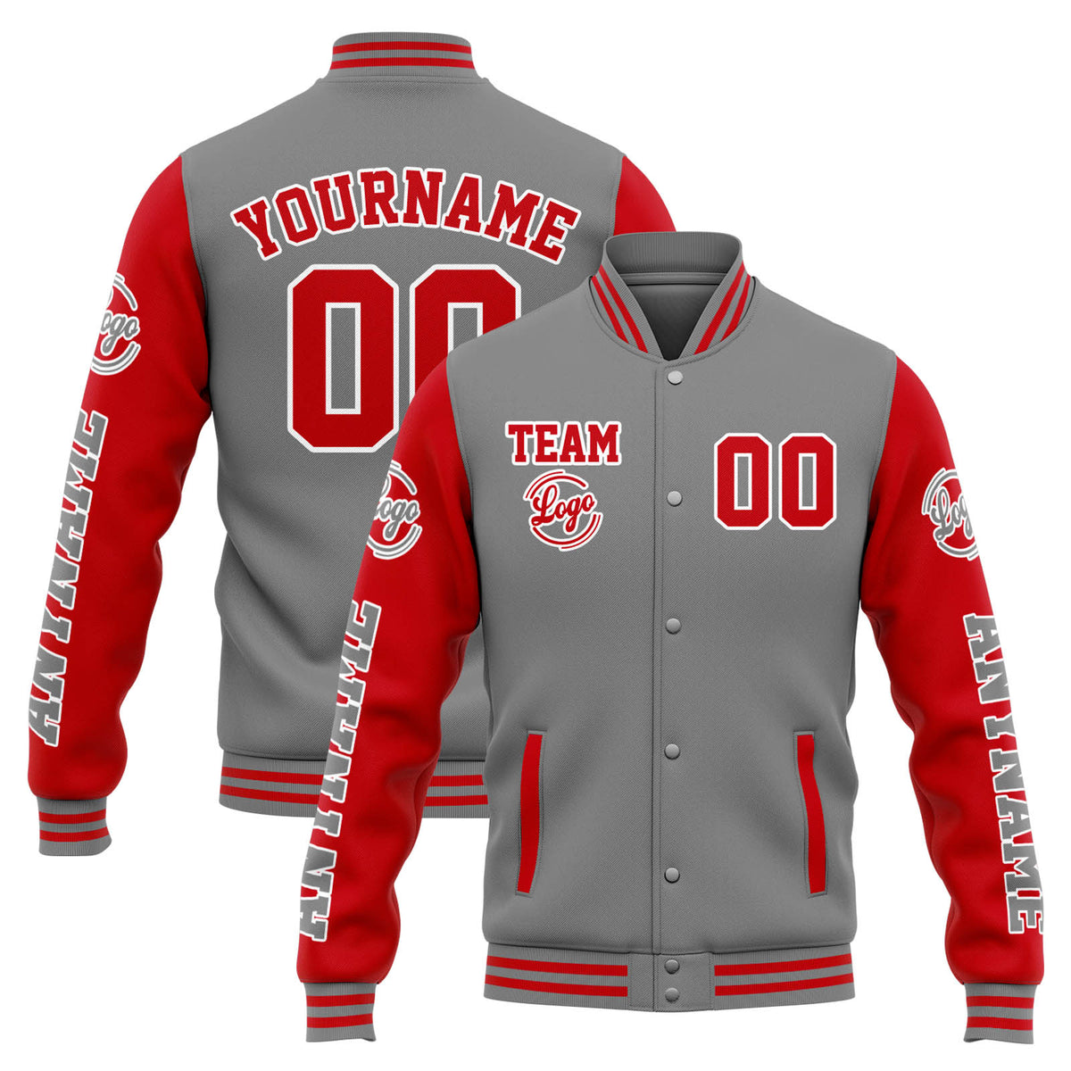Custom Varsity Jacket Letterman jacket for Men, Women and Youth Grey Red enthsush
