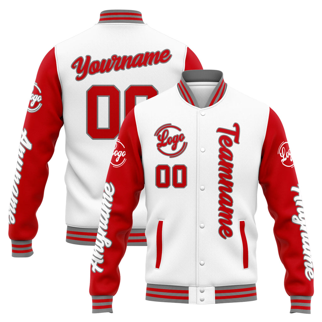 Custom Varsity Jacket Letterman jacket for Men, Women and Youth White Red enthsush