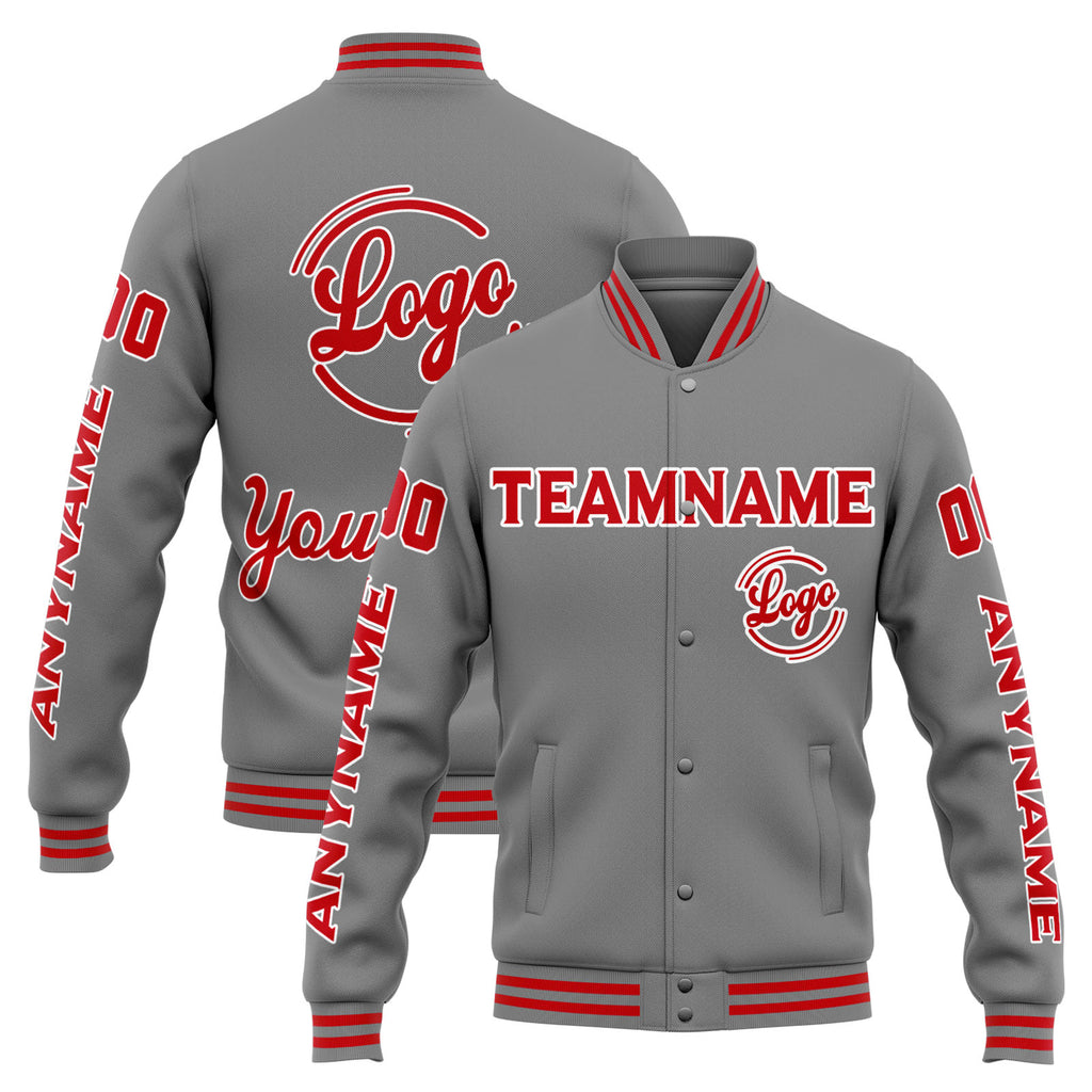 Custom Varsity Jacket Letterman jacket for Men, Women and Youth Grey Red enthsush