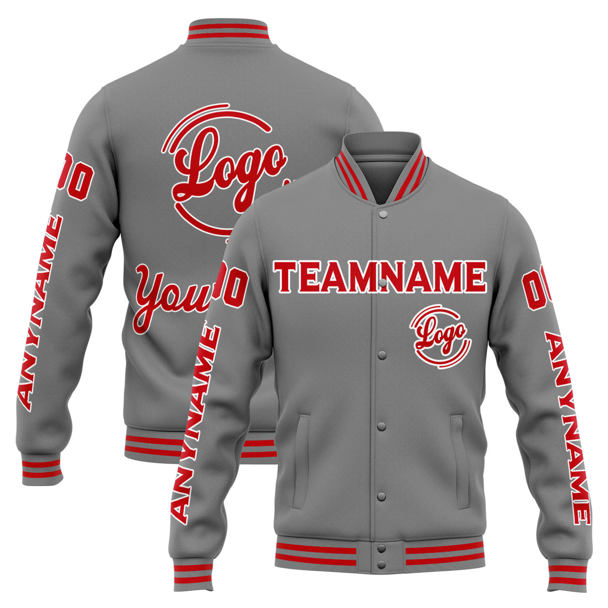 Custom Varsity Jacket Letterman jacket for Men, Women and Youth Grey Red enthsush