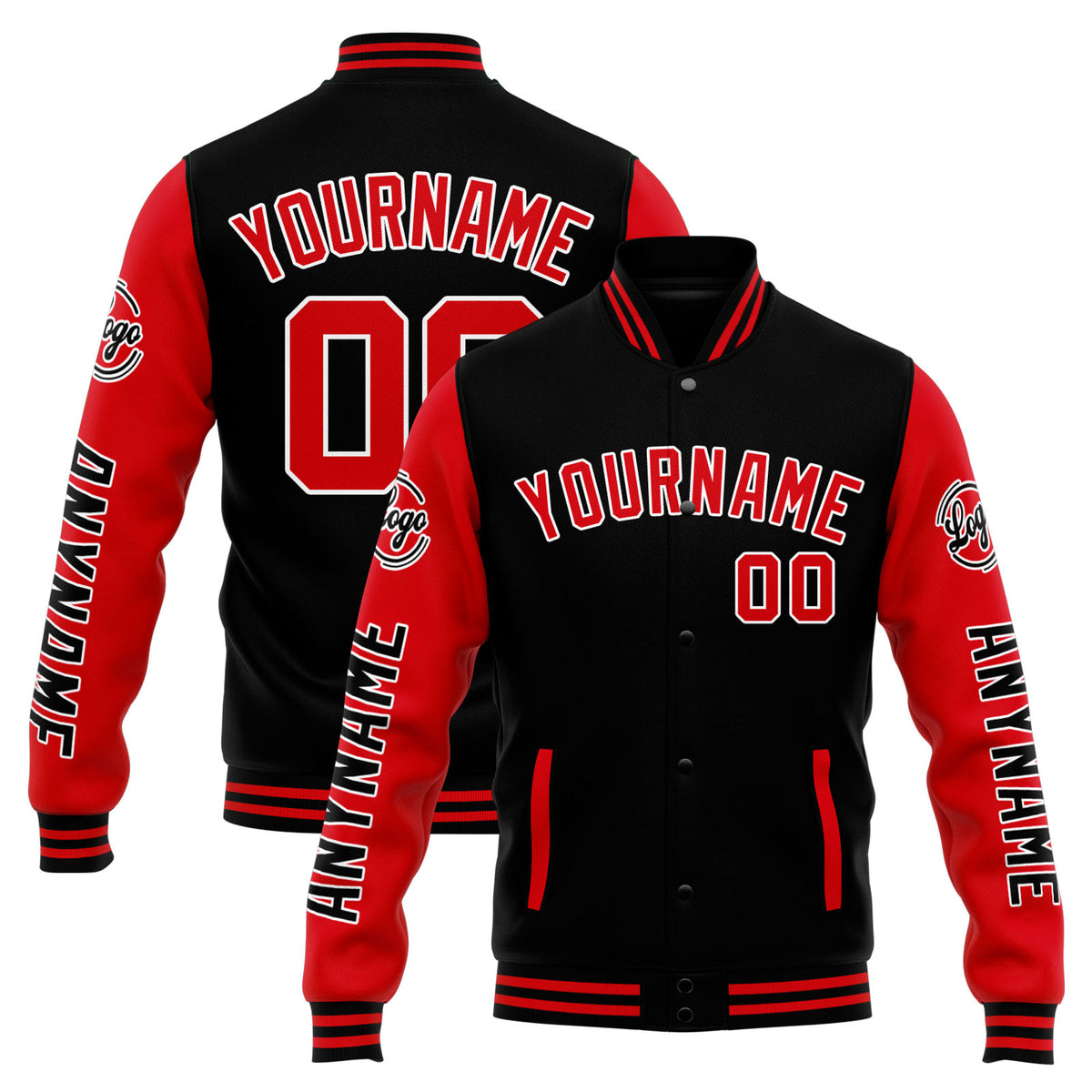 Custom Varsity Jacket Letterman jacket for Men, Women and Youth Black Red enthsush