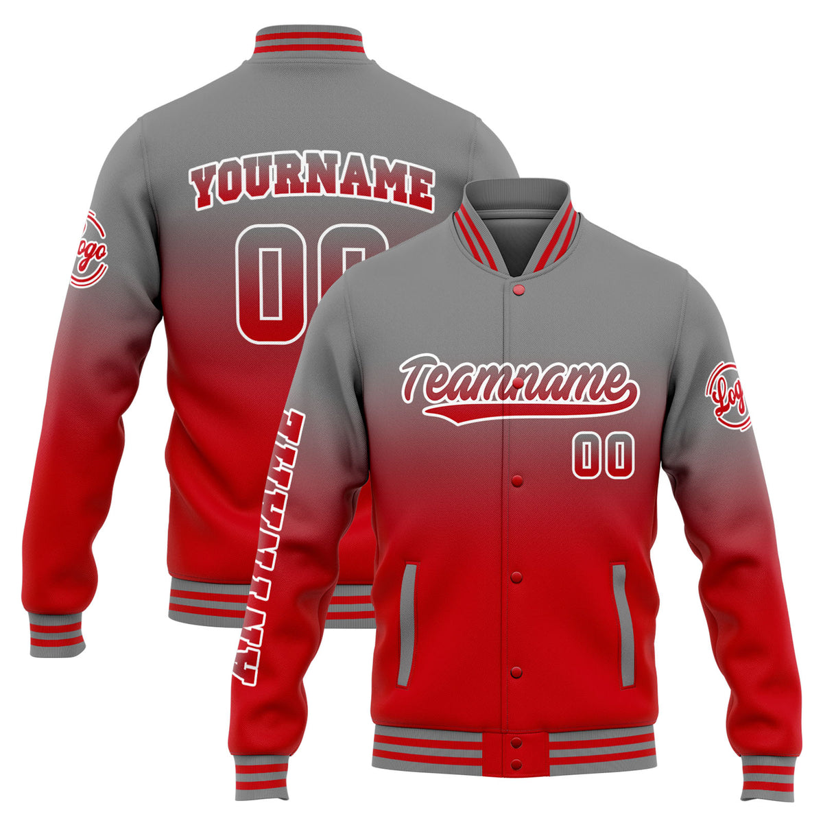 Custom Varsity Jacket Letterman jacket for Men, Women and Youth Grey Red Gradient enthsush