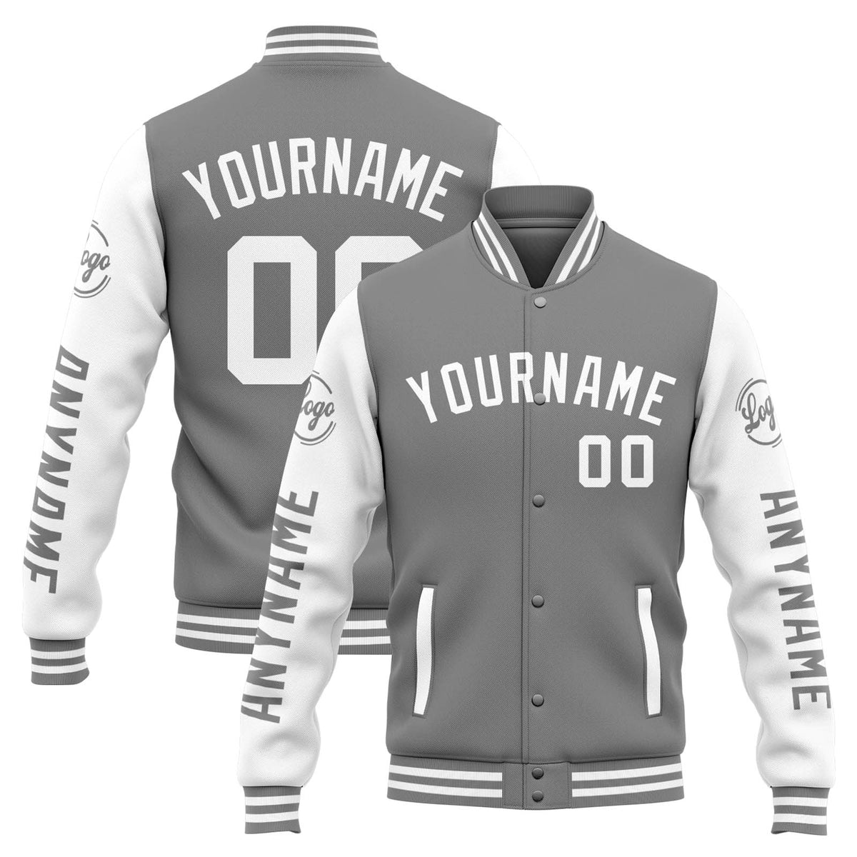 Custom Varsity Jacket Letterman jacket for Men, Women and Youth Grey White enthsush