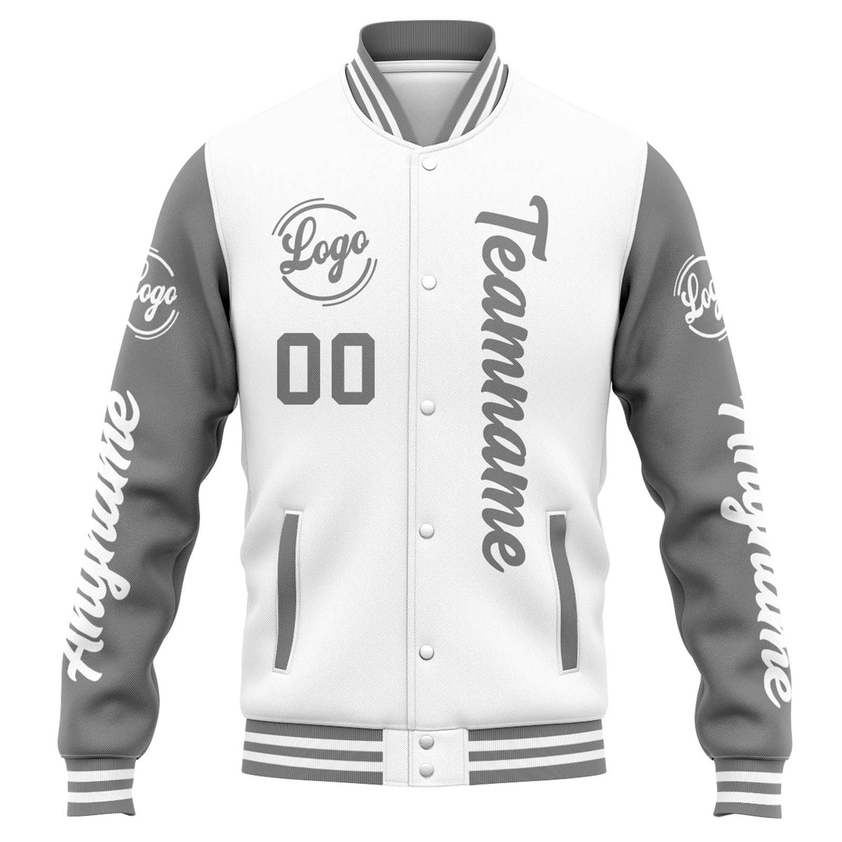 Custom Varsity Jacket Letterman jacket for Men, Women and Youth White Grey enthsush