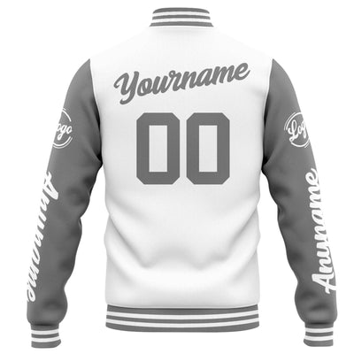 Custom Varsity Jacket Letterman jacket for Men, Women and Youth White Grey enthsush