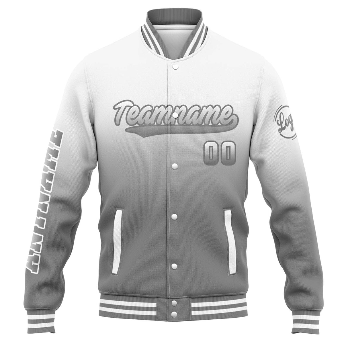 Custom Varsity Jacket Letterman jacket for Men, Women and Youth White Grey Gradient enthsush