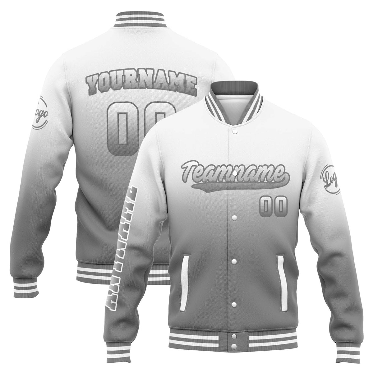 Custom Varsity Jacket Letterman jacket for Men, Women and Youth White Grey Gradient enthsush