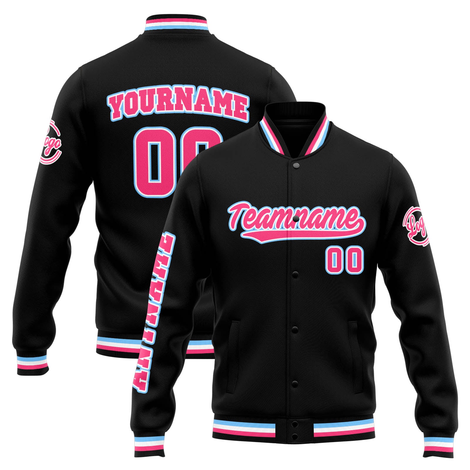 Custom Varsity Jacket Letterman jacket for Men, Women and Youth Black Pink enthsush