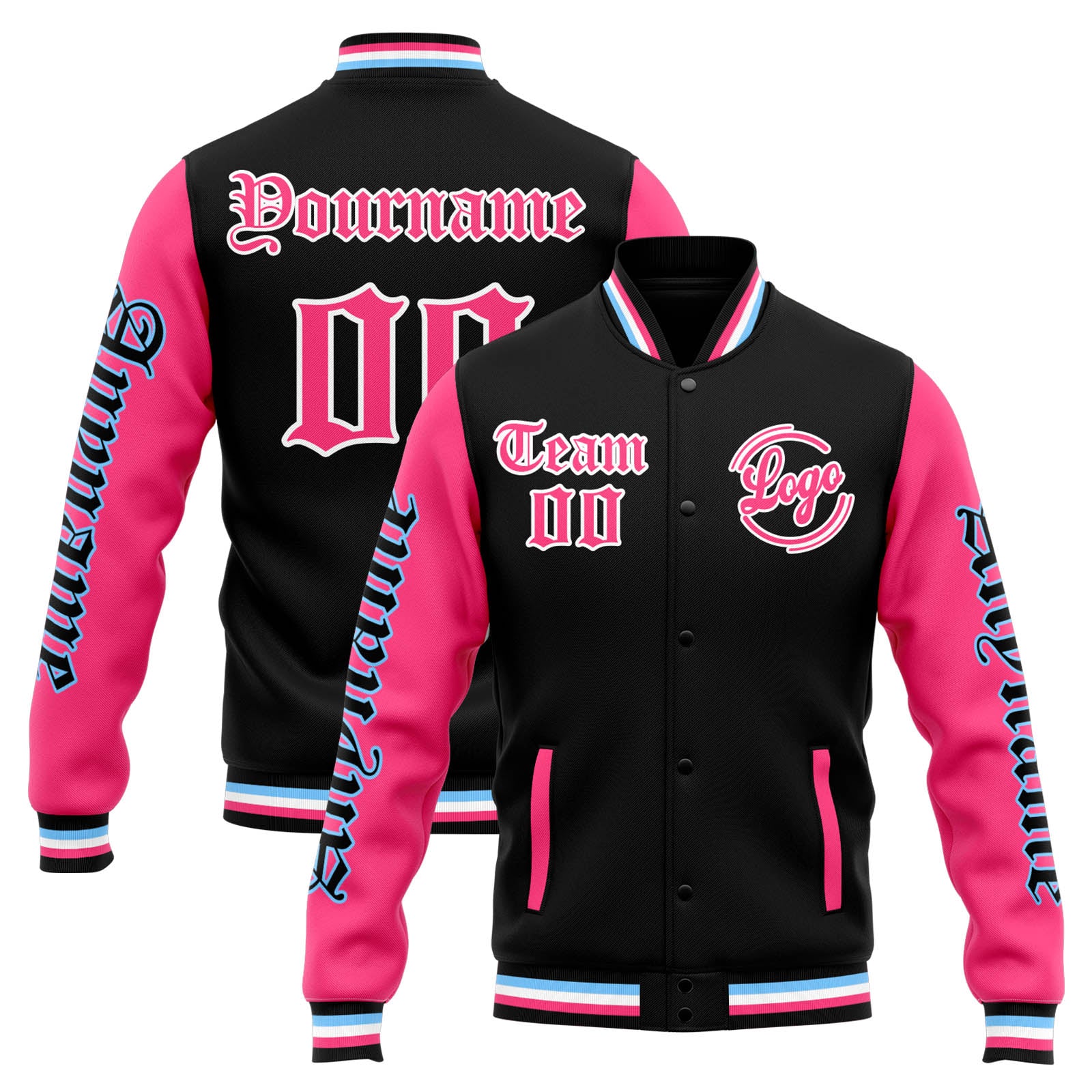 Custom Varsity Jacket Letterman jacket for Men, Women and Youth Black Pink enthsush