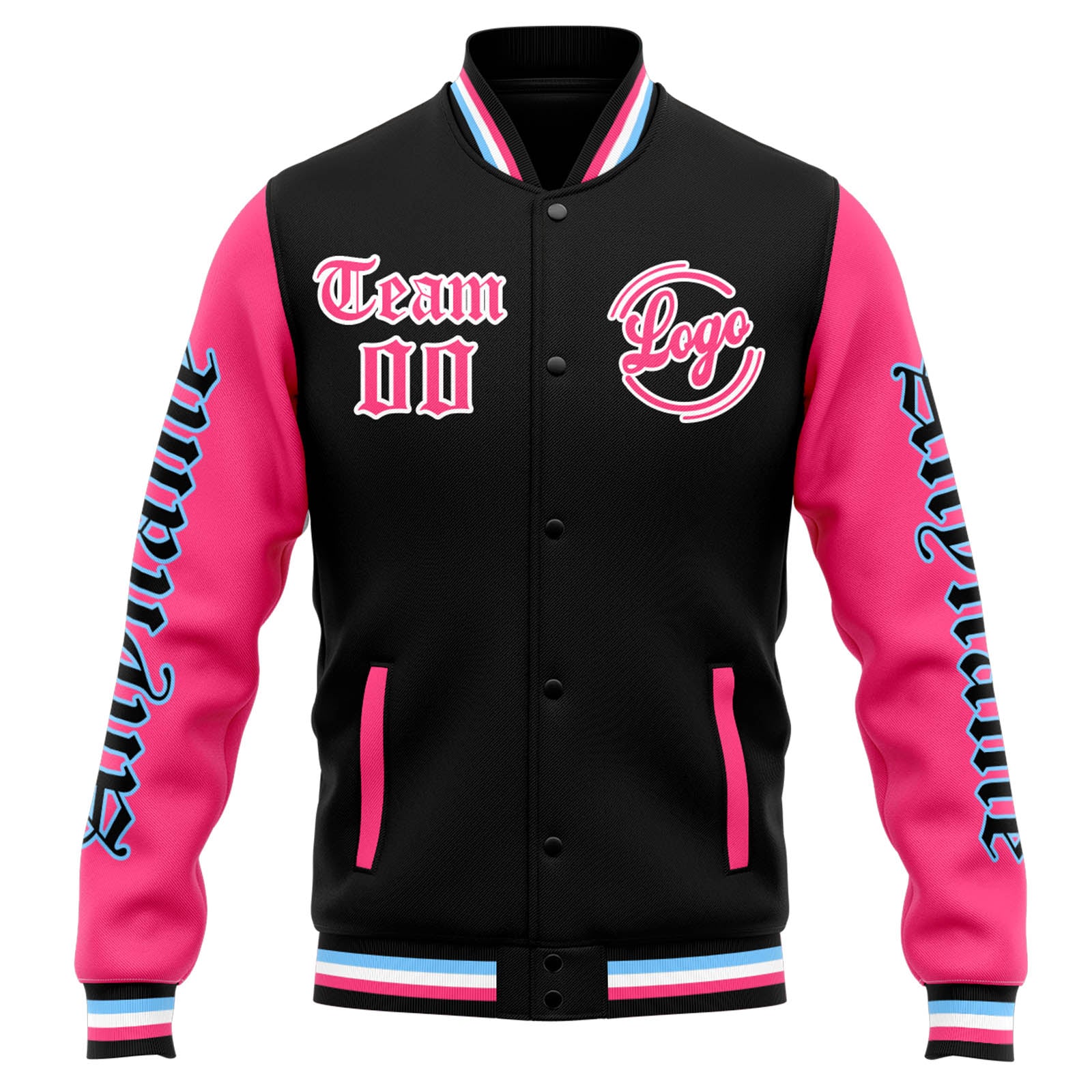 Custom Varsity Jacket Letterman jacket for Men, Women and Youth Black Pink enthsush