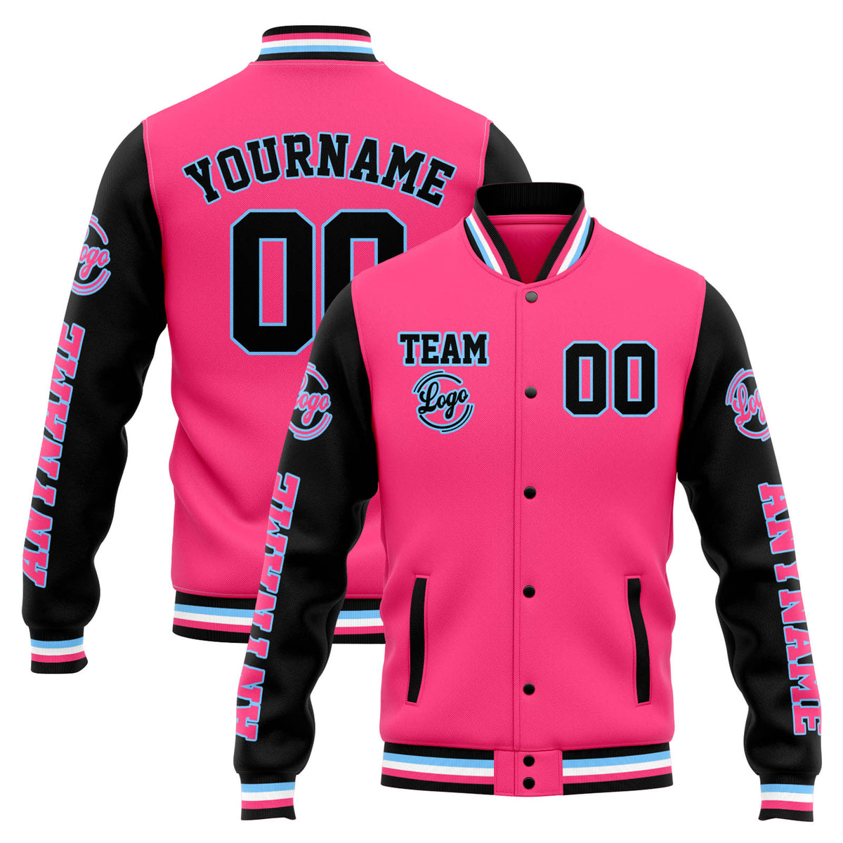 Custom Varsity Jacket Letterman jacket for Men, Women and Youth Pink Black enthsush