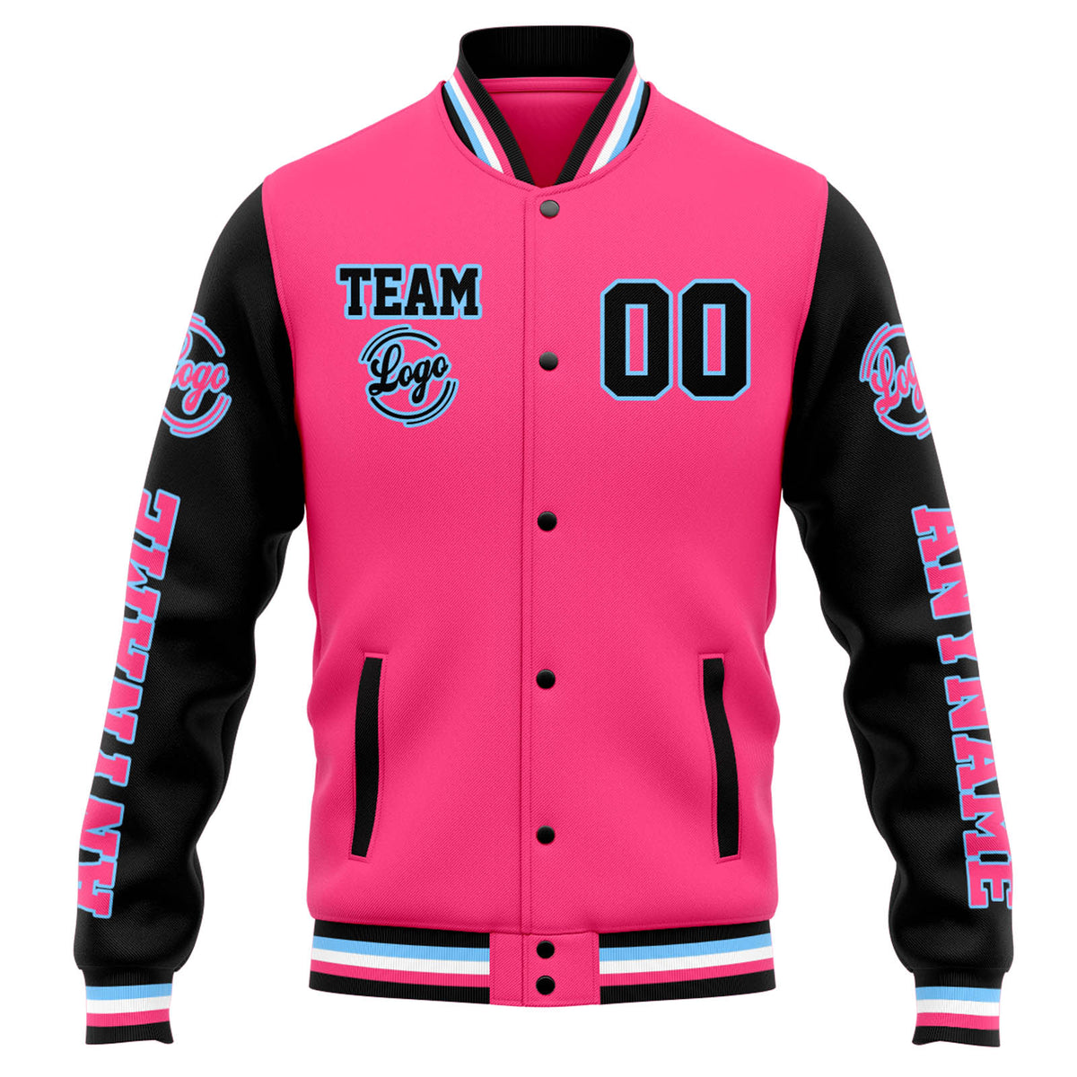 Custom Varsity Jacket Letterman jacket for Men, Women and Youth Pink Black enthsush