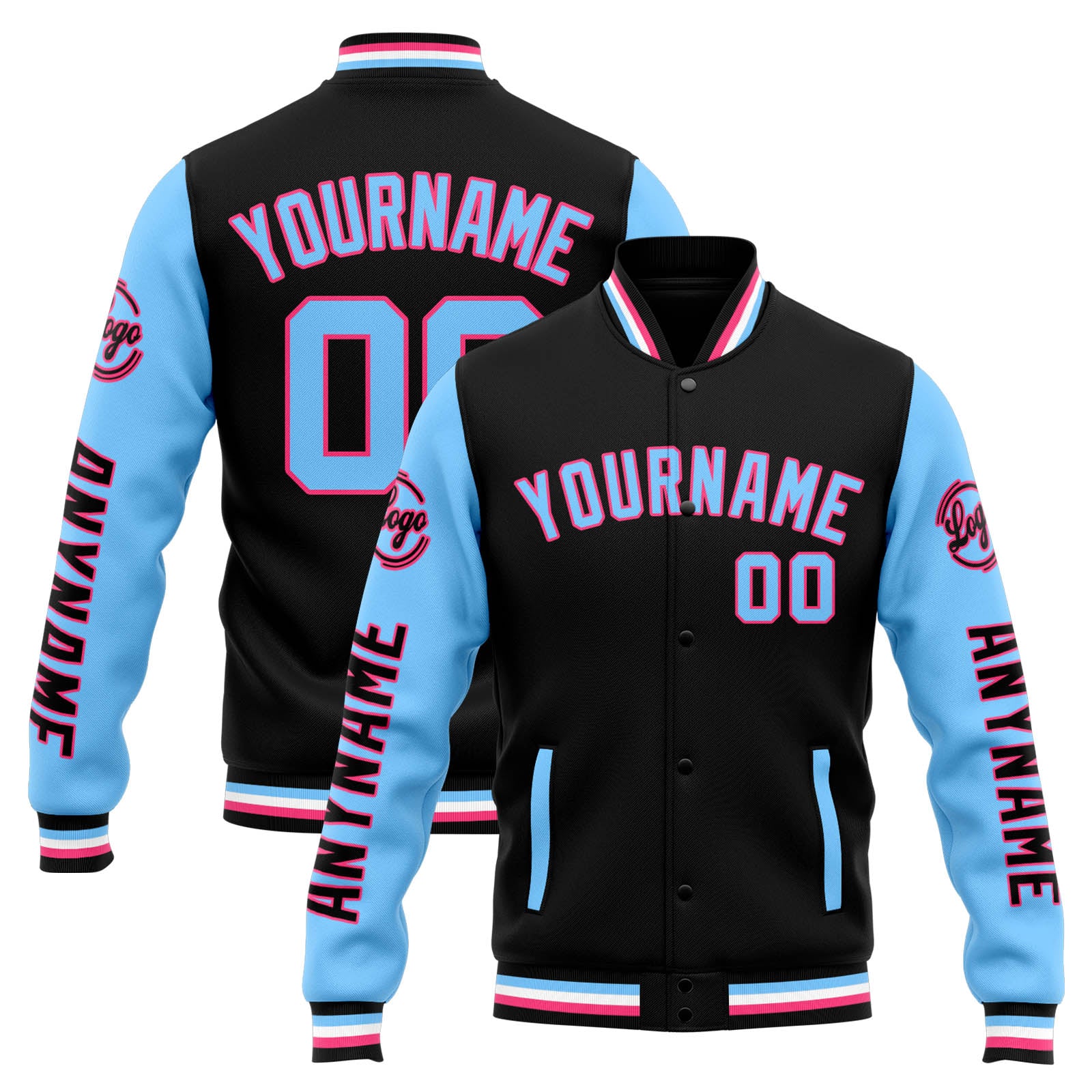 Custom Varsity Jacket Letterman jacket for Men, Women and Youth Black Light Blue enthsush