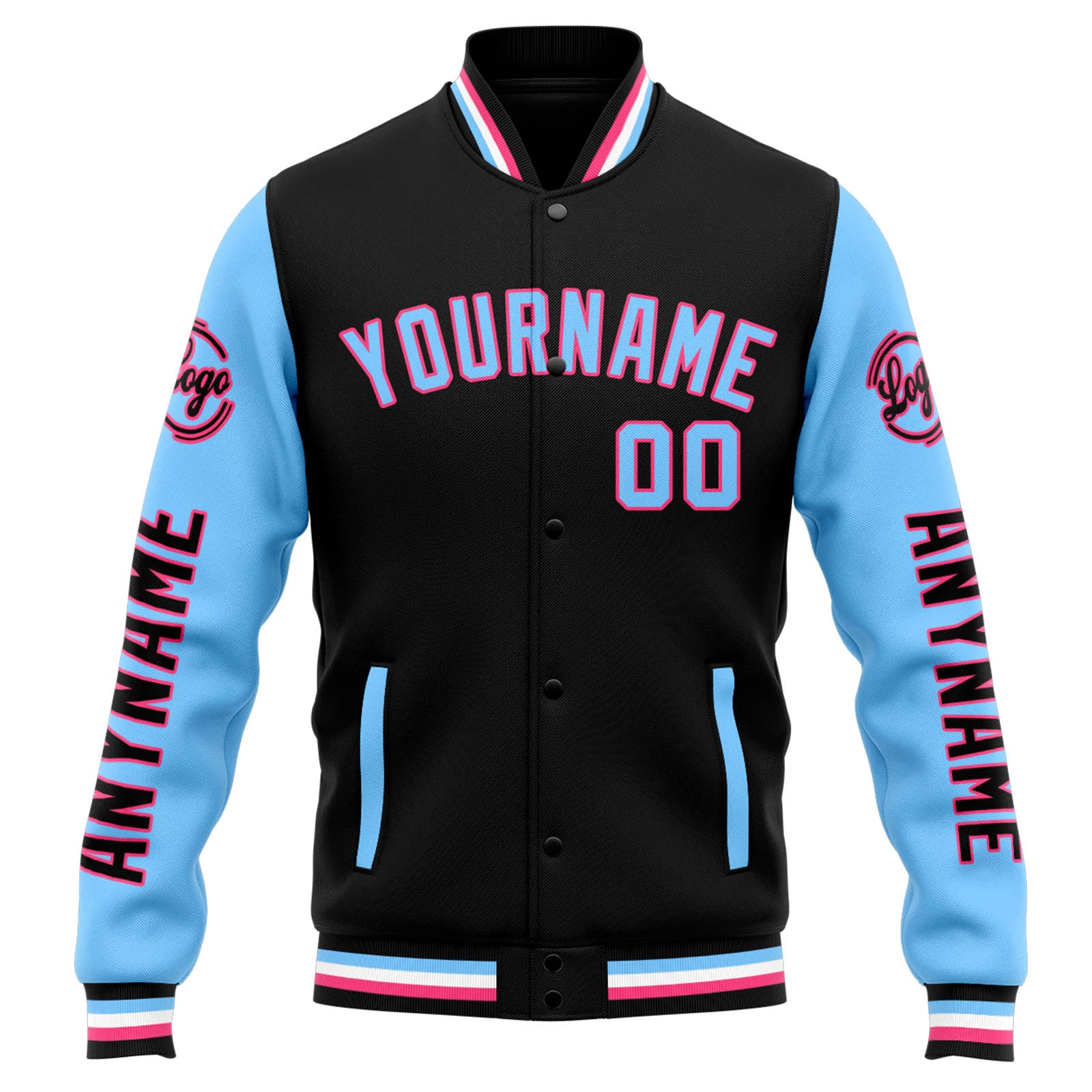 Custom Varsity Jacket Letterman jacket for Men, Women and Youth Black Light Blue enthsush