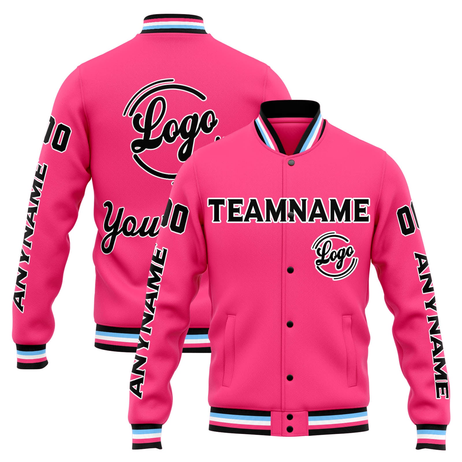 Custom Varsity Jacket Letterman jacket for Men, Women and Youth Pink Black enthsush