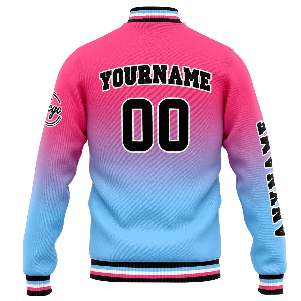 Custom Varsity Jacket Letterman jacket for Men, Women and Youth Pink Light Blue Gradient enthsush