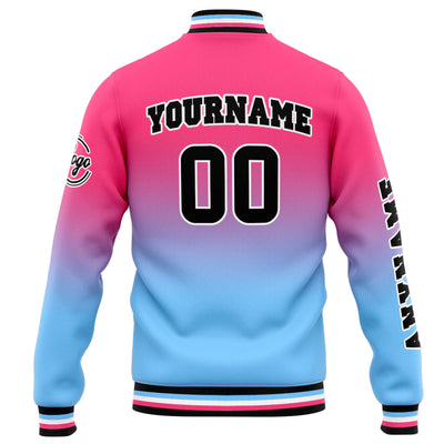 Custom Varsity Jacket Letterman jacket for Men, Women and Youth Pink Light Blue Gradient enthsush