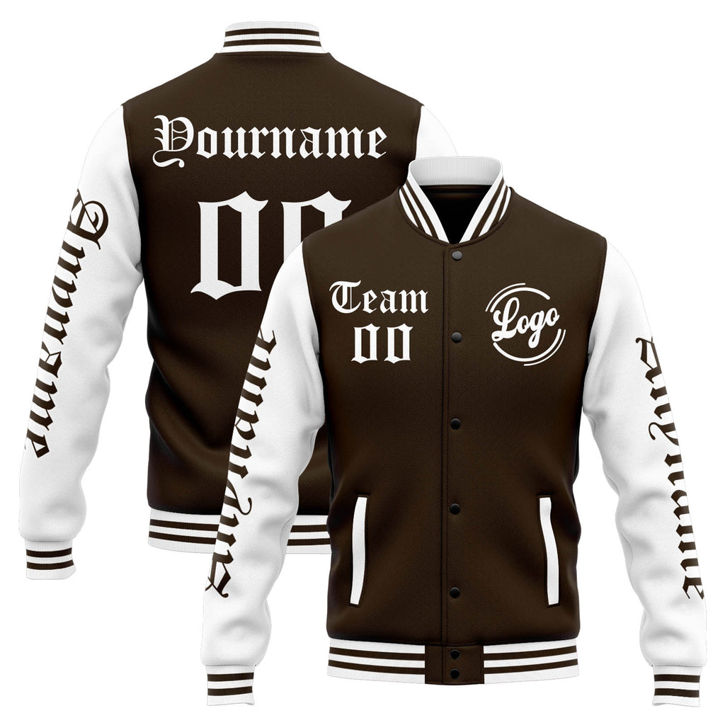 Custom Varsity Jacket Letterman jacket for Men, Women and Youth Brown White enthsush