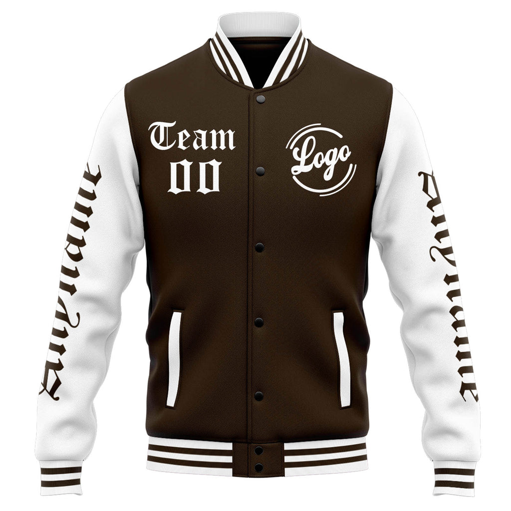Custom Varsity Jacket Letterman jacket for Men, Women and Youth Brown White enthsush