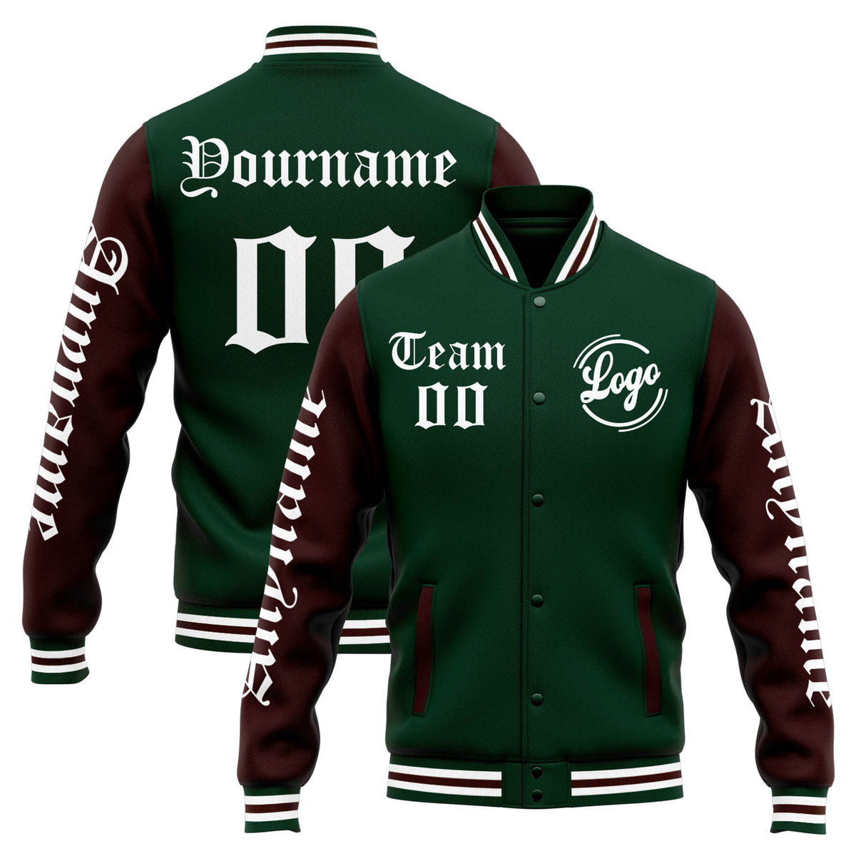 Custom Varsity Jacket Letterman jacket for Men, Women and Youth Green Brown enthsush