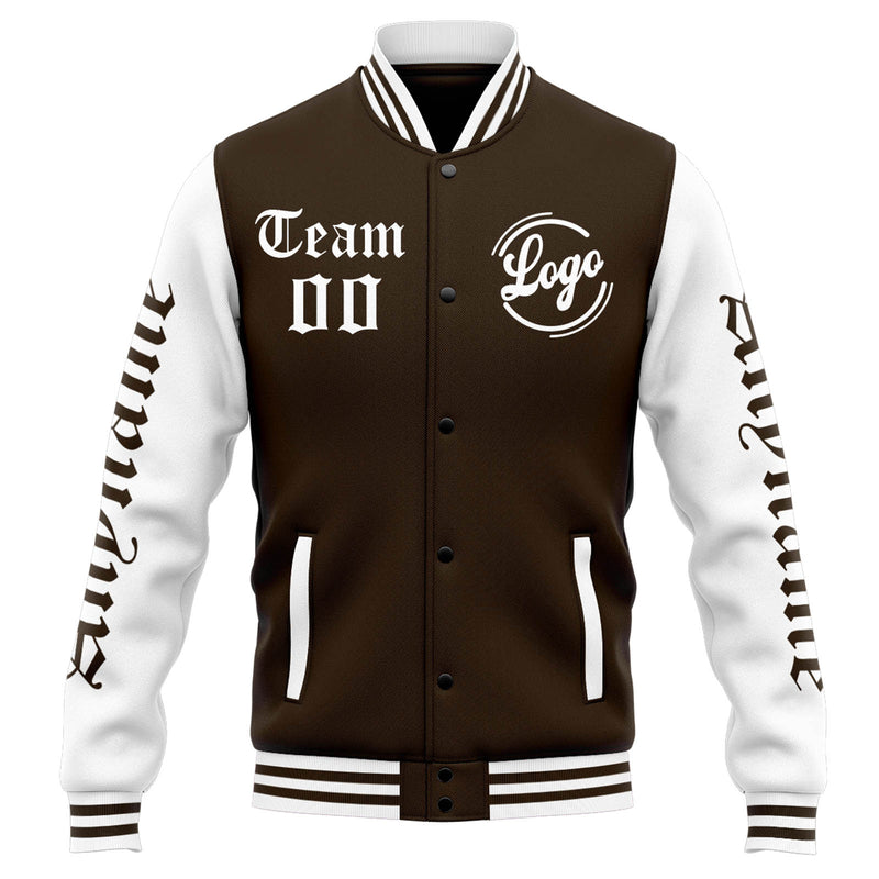 Custom Varsity Jacket Letterman jacket for Men, Women and Youth Brown White
