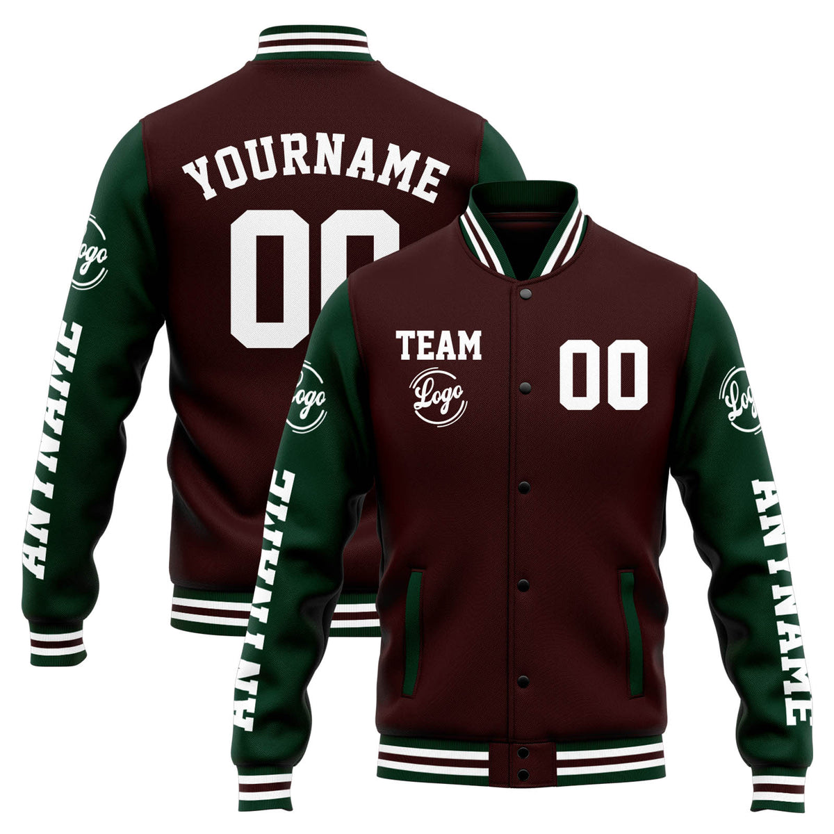 Custom Varsity Jacket Letterman jacket for Men, Women and Youth Brown Green enthsush