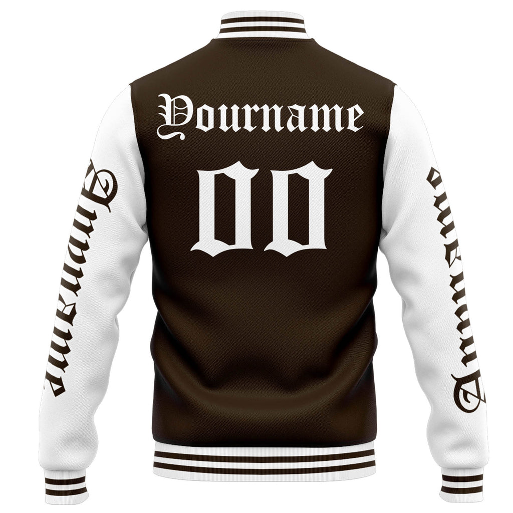 Custom Varsity Jacket Letterman jacket for Men, Women and Youth Brown White enthsush