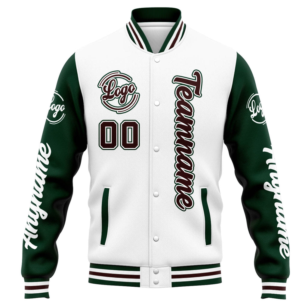 Custom Varsity Jacket Letterman jacket for Men, Women and Youth White Green Brown enthsush