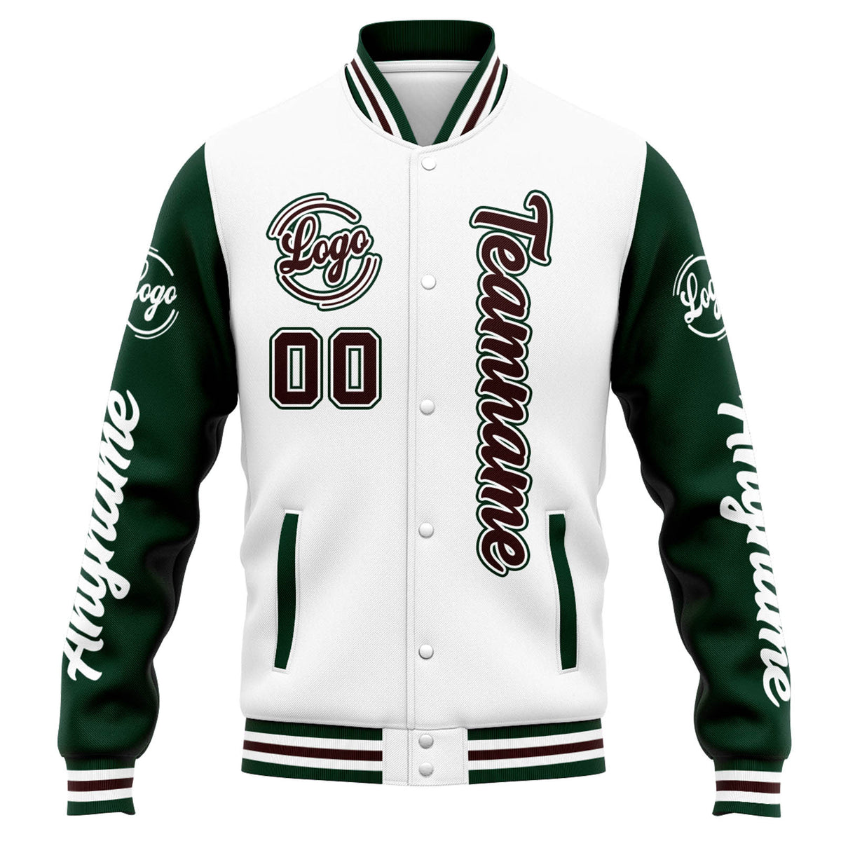 Custom Varsity Jacket Letterman jacket for Men, Women and Youth White Green Brown enthsush