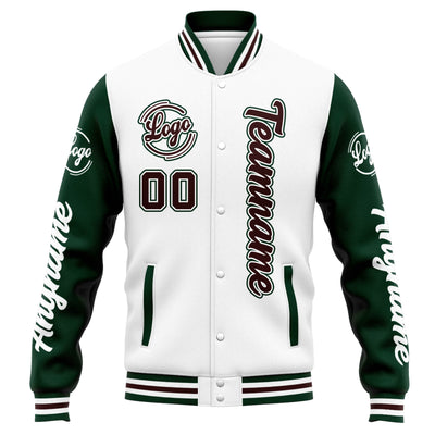 Custom Varsity Jacket Letterman jacket for Men, Women and Youth White Green Brown enthsush