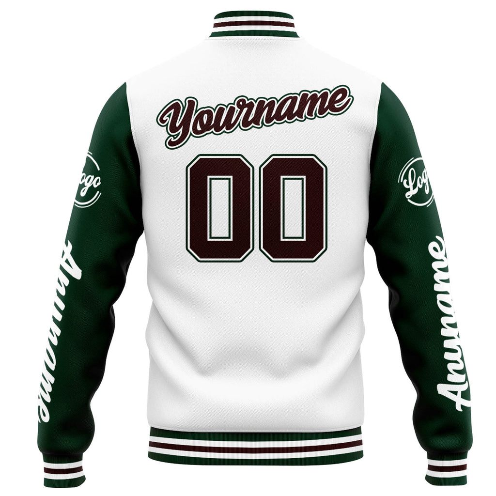 Custom Varsity Jacket Letterman jacket for Men, Women and Youth White Green Brown enthsush