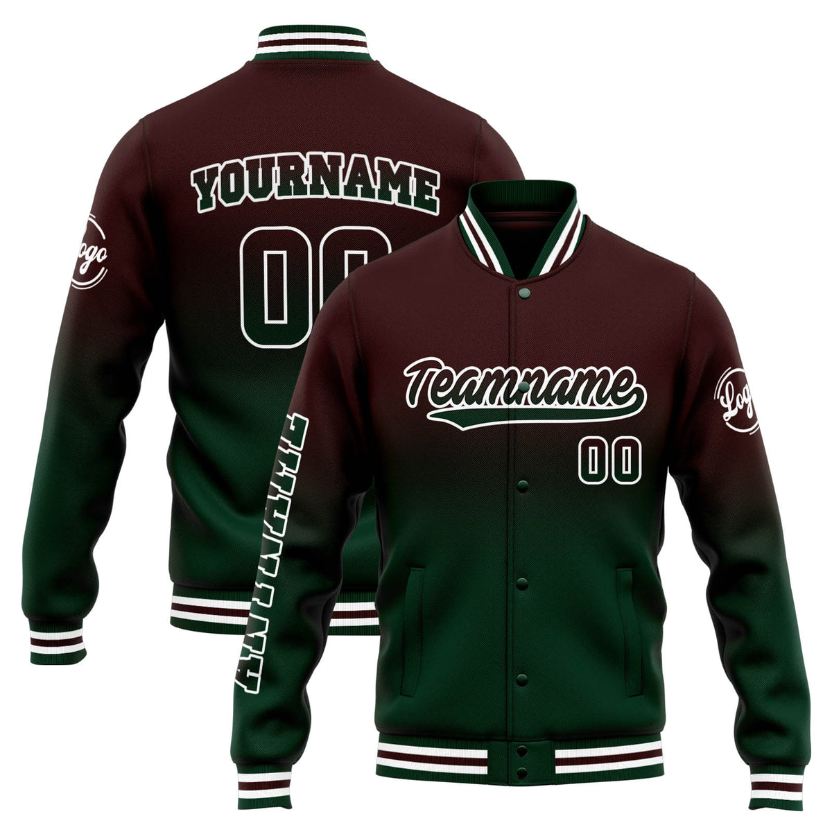 Custom Varsity Jacket Letterman jacket for Men, Women and Youth Brown Green Gradient enthsush