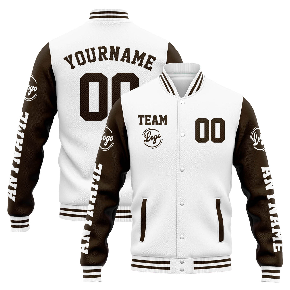 Custom Varsity Jacket Letterman jacket for Men, Women and Youth White Brown enthsush