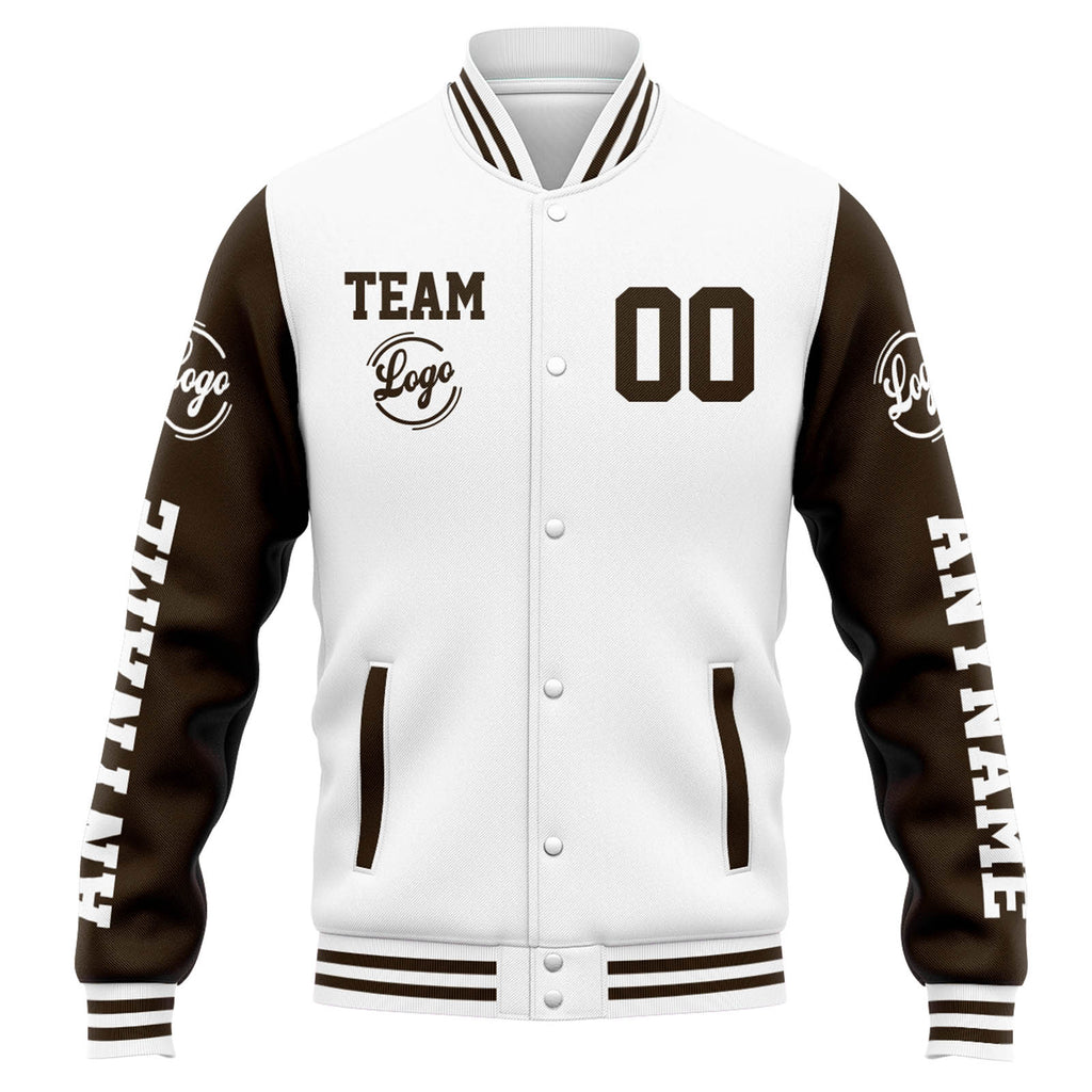 Custom Varsity Jacket Letterman jacket for Men, Women and Youth White Brown enthsush