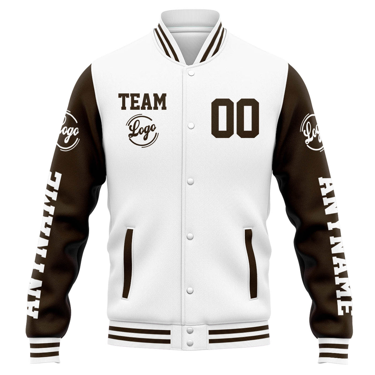 Custom Varsity Jacket Letterman jacket for Men, Women and Youth White Brown enthsush