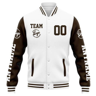 Custom Varsity Jacket Letterman jacket for Men, Women and Youth White Brown enthsush