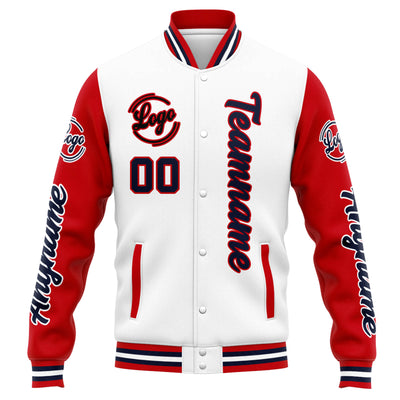 Custom Varsity Jacket Letterman jacket for Men, Women and Youth White Red Navy enthsush