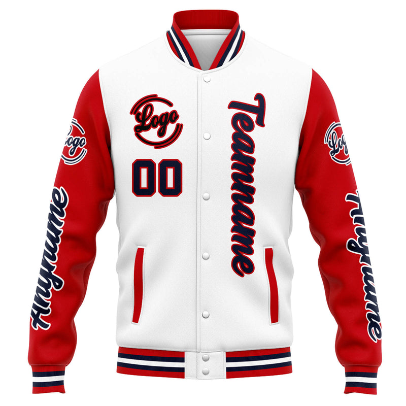 Custom Varsity Jacket Letterman jacket for Men, Women and Youth White Red Navy