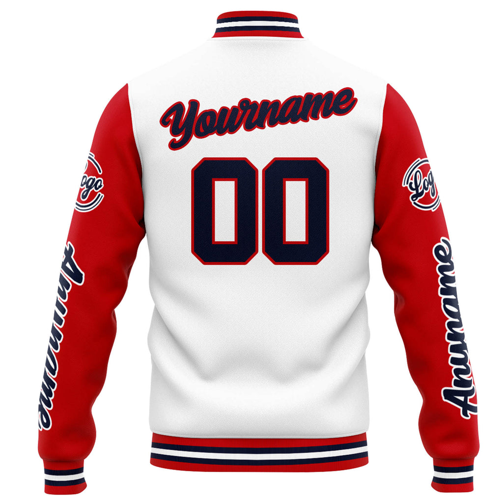 Custom Varsity Jacket Letterman jacket for Men, Women and Youth White Red Navy enthsush