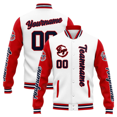 Custom Varsity Jacket Letterman jacket for Men, Women and Youth White Red Navy enthsush