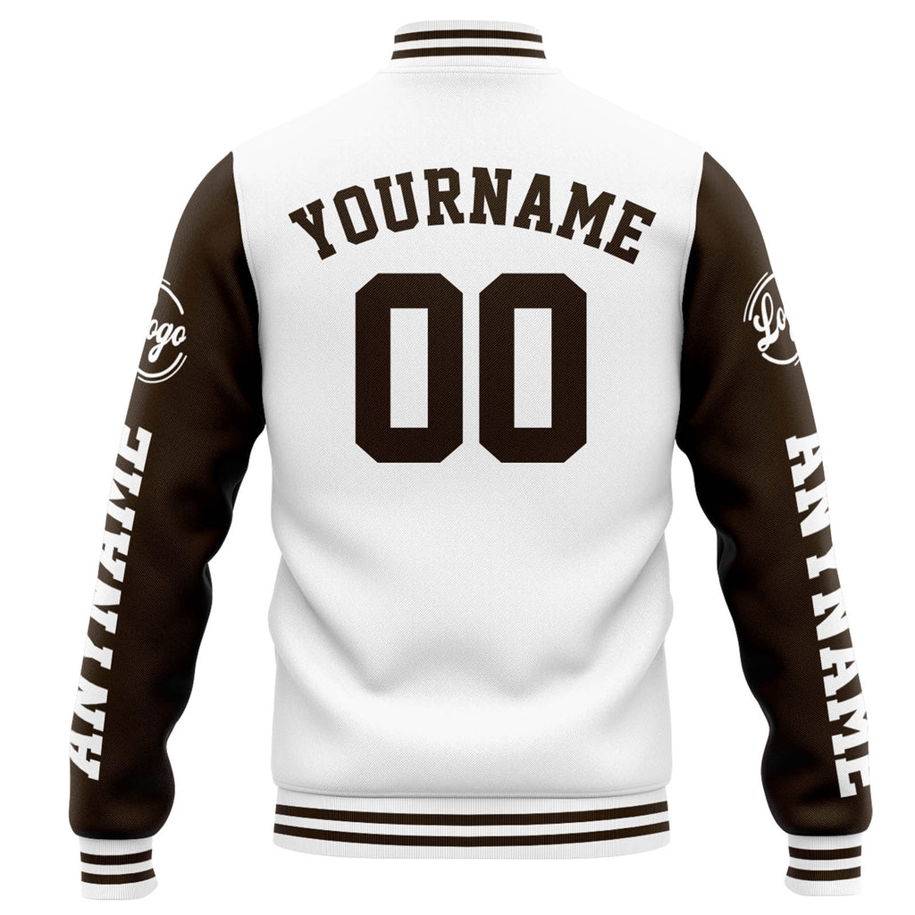 Custom Varsity Jacket Letterman jacket for Men, Women and Youth White Brown enthsush