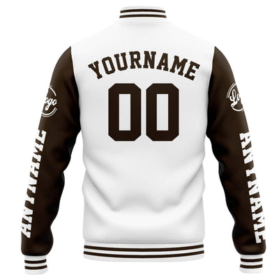 Custom Varsity Jacket Letterman jacket for Men, Women and Youth White Brown enthsush